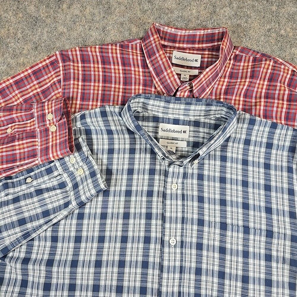 Set of 2 Saddlebred Sz XL Classic Fit Mens Plaid Long Sleeve Button Down Shirts